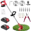 Bamse Decespugliatore a Batteria 21V, Tagliabordi a Batteria con 2 Batterie 2,0Ah, 2 Tipi di Lame Tagliaerba Elettrico, Maniglia a Scomparsa, Decespugliatore Per Taglio Di Giardini, Prati, Rosso