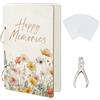 SUPERDANT Happy Memories Porta Biglietti D'Auguri Fiori Ad Acquerello Raccoglitore per Biglietti D'Auguri Rilegatura Biglietti di Auguri In Legno 2 anello con Perforatore e 20 tasche
