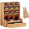 Vikmyer Mnkyer Organizzatore da Scrivania in Legno Scatola di Penne da Scrivania Multifunzione per Desktop in Casa Forniture per Ufficio Scolastico con Cassetto (Ciliegia)