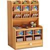 Vikmyer Mnkyer Organizzatore da Scrivania in Legno Scatola di Penne da Scrivania Multifunzione per Desktop in Casa Forniture per Ufficio Scolastico con Cassetto (Ciliegia-b16)