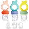 PandaEar 3 Pezzi Ciuccio per Mangiatoia per Frutta in Silicone per Neonati con 3 Tasche in Silicone di Taglie, Alimentatore a Rete Senza BPA per Neonati