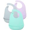 PandaEar Impermeabili Bavaglini Neonato e bambini piccoli Silicone| Confezione da 3|regolabili con tasca raccogli alimenti