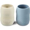 PandaEar 2 Pezzi 100% silicone bicchiere bambino neonato, piccola tazza bambini antigoccia bicchiere di apprendimento, adatta al forno a microonde,104 ml (blu e bianco)