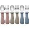 PandaEar Posate per Bambini, Set di 6 Cucchiai e Forchette per Bambini, Acciaio Inox 18/8 e Silicone Alimentare, Set di Posate per Bambini, Lavabili in Lavastoviglie (Blu/Marrone/Rosso)