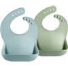 PandaEar 2 Bavaglini Silicone per Neonati e Bambini Piccoli (10-72 Mesi), Impermeabili Bavaglini Pappa Svezzamento Silicone, Unisex, Non Disordinati (Morandi blu verde)
