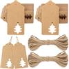 G2PLUS 100pcs Tag Regalo Etichette,Etichette Regalo,targhette Carta kraf, Etichette Artigianali con spago di Iuta Perfetta per Decorare L'Albero di Natale, Lavoro Fatto a Mano(Marrone)
