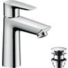 hansgrohe Talis E - Rubinetto per lavabo con push-open, Miscelatore lavabo risparmio idrico (EcoSmart) con altezza bocca 104 mm, cromo, 71711000