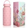XCRPRT Borraccia termica con fiocco rosa, 1 l, in acciaio inox, con grazioso fiocco, per donne e ragazze, ideale come regalo di compleanno e rientro a scuola