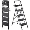 VEVOR Scaletta Pieghevole Salvaspazio con 4 Gradini con Ampio Pedale Antiscivolo, Impugnatura Comoda, Scala Portatile in Acciaio con Capacità di 272 kg, Multiuso per Cucina, Casa, Casa e Ufficio