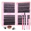 DOINEUFL Kit per ciglia singole, 640 pezzi, 80 + 120 + 150 + 200 D, kit fai da te per extension ciglia da 9-16 mm, con colla e guarnizione, rimozione, pinzette, pennello a doppia estremità