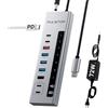 PULWTOP Hub USB C alimentato, 10 in 1 HUB USB-C con 3 x USB A/C 10 Gbps, 3 x USB-A 5 Gbps, 100W USBC PD, 2 x 24/45 W USBC PD Data Hub di ricarica per PC/laptop (adattatore 72 W incluso)