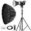 Godox SL60II-D LED Video Light 70W Continuous Light Kit with Bowens Mount with APP&Remote Control + PS60 Round softbox with Honeycomb Grid, Light Stand