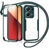 Jrkvniv Cover per Xiaomi Redmi Note 13 Pro 4G con Cordino,360 Gradi Trasparente Custodiacon con Protezione Schermo Integrata,Bumper Rugged Custodia con Regolabile Tracolla Corda Collana -Verde