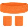 WUISOLQP Set di fasce tergisudore per polso per uomo e donna, 3 pezzi, fascia assorbente per calcio, basket, tennis, ginnastica - arancione