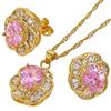 Rizilia FIORIRE Parure di Gioielli Pendente con 18 Catena & Perno Orecchini Taglio Ovale CZ [Simulata Zaffiro Rosa] in Placcato Oro Giallo, Semplice Ed Elegante Moderno