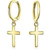 Bling Jewelry Piccoli Orecchini A Cerchio Pendenti Con Ciondolo Religioso Semplice A Croce Per Donne Uomini E Adolescenti Placcati In Oro Giallo .925 In Argento Sterling