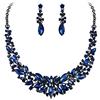 Clearine Parure Gioielli Matrimonio Sposa Collana Orecchini Set per Donne Cristallo austriaco Marquise Grappolo Collo pendente Colore zaffiro Nero-fondo