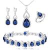 Clearine Set di gioielli da donna in argento zaffiro Teardrop zirconia cubica collana regolabile anello orecchini bracciale set per matrimonio/anniversario/festa della mamma