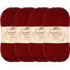 BambooMN JubileeYarn - Gomitolo di filato sportivo in cotone di bambù, 4 matasse, 50 g/matassa, colore: rosso acceso