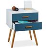 Relaxdays Mobiletto da Salotto in Design Scandinavo, 2 Cassetti Retrò, Laccato Opaco, HxLxP 58x41x48 cm, Bianco Turchese