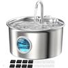 ATMZIQXR Fontanella Gatto Acciaio Inox: Fontanella Gatti Silenziosa - 2.6L Automatica Fontana Gatti - Dispenser Acqua Elettrico - Abbeveratoio per Gatto Rubinetto - Filtro Multipla con 8 Filtris+ 8 Spugnes