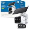 Tapo C645D KIT Telecamera Wifi Esterno con Pannello Solare, Doppia lente 2K, 360° Copre 2 aree insieme, Batteria di backup 10.000 mAh, Visione Notturna a Colori, Tracciamento/Rilevamento AI,IP65