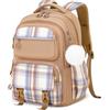 Tanou Zaino per Scuola Ragazze Zaino Grande Scuola Elementare e Media Zaini Bambina Ergonomico a Quadri Impermeabile Borsa Casual da Viaggio, Marrone