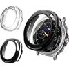 Haofun 2 Pezzi Cover per Samsung Galaxy Watch 8 Classic 46mm, con 9H HD Ultra Vetro Temperato Pellicola Protettiva, PC Protettiva Custodia, Protezione Completa - Trasparente + Nero