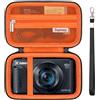 Supmay custodia di trasporto dura per fotocamera digitale Canon PowerShot SX740/ SX730/ SX720/ SX620/G7X, Borsa di archiviazione protettiva con tasca in rete a cerniera per la batteria, Nero+arancione