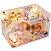 CUTEROOM Kit DIY per Mini Casa delle Bambole con Mobili e Musica, Idea Fai Da Te, Kit Per Casa Delle Bambole In Legno(Flower History)