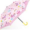 decalsweet Ombrello Pieghevole Antivento Bambino con Copertura, Resistente Ombrello Bambina, Facile da Trasportare Ombrello Pioggia, Ombrello Tascabile Bambini con Motivo Carino (Unicorni Rosa)