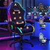 ALFORDSON Sedia Gaming Massaggiante con Luci LED,Sedia Ergonomica Gamer per Ufficio Domestico,Poltrona Scrivania con Poggiapiedi,Schienale Regolabile 90-150°,Portata 180KG, Tessuto(Nera)