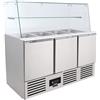 Saladette a 3 porte con struttura in vetro e piano ingredienti +2°/+8° C | 136.5 x 70 x 134 cm