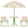 EasyComfort Set da Giardino per Bambini 2-5 Anni con Tavolino Rotondo, 2 Sedie Pieghevoli e un Ombrellone, Verde