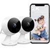 VISION WELL Telecamera di Sicurezza 2K 3MP Mini WiFi Interno/Esterno IP65, Rilevamento Movimento/Suono, Visione Notturna, Audio Bidirezionale, Archiviazione SD/Cloud