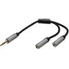 DIGITUS Audio Splitter - Jack da 3,5 mm a 2 Prese da 3,5 mm - Stereo AUX con Contatti Placcati Oro - 0,2 m - Nero - per Smartphone, Computer, Laptop, Lettori MP3, Impianti Stereo