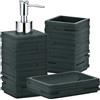 Schläfer 285100 | Set Bagno con Dispenser Portasapone, Portaspazzolino e Portasaponetta, Accessori in Resina Effetto Pietra Naturale Grigio Antracite, 3 Pezzi