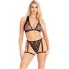 Leg Avenue Lace Bra Top and Panty with Garters 86148 Black