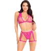 Leg Avenue Lace Bra Top and Panty with Garters 86148 Magenta
