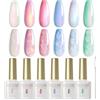 ROSALIND Semipermanente Unghie Perla, 6 Colori Perlati Spirale Effetto Bianco Viola Rosa Blu Verde Smalti Semipermanenti, UV/LED Soak Off Perla Smalto Unghie Set Nail Art
