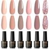 ROSALIND Smalto Semipermanente Per Unghie, 6 Colori Mini Nude Rosa Marrone Glitter Soak off UV LED Gel Nail Polish Colorati Manicure