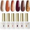 ROSALIND Smalto Semipermanente per Unghie Marrone,6 Colori Marrone Arancione Giallo Terrestre Caffè Glitter Soak-Off UV Gel Nail Polish,Autunno e Inverno Manicure Art Kit