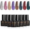 ROSALIND Smalto Semipermanente Glitter, 8 Colori Marrone Argento Rosa Nero Rosso Viola Smalti Semipermanenti per Unghie Glitterato, Soak Off Mini UV/LED Brillantini Smalto Gel Unghie Nail Art Manicure