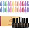 ROSALIND Smalti Semipermanenti per Unghie Pastello 12 Colori Blu Verde Rosa | Viola Giallo Nudo Macaroon Pastello Smalto Gel Unghie Primavera Estate Mini Soak Off UV/LED Home DIY Nail Art Manicure Regalo