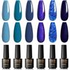 ROSALIND Smalto Semipermanente Per Unghie Blu,6 Color Mini Blu Lago Blu Navy Glitter Blu Scuro Primavera Verano,Soak Off UV/LED Lampada Diy Manicure Nail Art Set