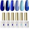 ROSALIND Smalto Semipermanente Per Unghie Blu,6 Color Blu Navy Blu Scuro Blu Lago Glitter Primavera Verano,Soak Off UV/LED Lampada Diy Manicure Nail Art Set