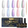 INPING Smalto Semipermante Per Unghie Perla,5 Colori Pearl Shell Set Di Smalti UV Gel,Gel Glitterato Perlescente Rosa Viola Verde Blu Con Stick, Bianco Perlato e Smalto Effetto Spirale, 8 ML