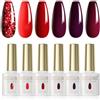 ROSALIND Smalto Semipermanente ROSALIND Per Unghie, 6 Colori Glitter Rossa, Luccichio Rosso Vino d'annata, Profondo Rosso Granato, Soak Off, UV/LED Lampada, Nail Art Gel Nail Polish Set