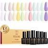 ROSALIND Smalti Semipermanenti per Unghie Macarons 12 Colori Pastello Rosa | Bianco Giallo Verde Blu Viola Smalto Gel Unghie Pastello Primavera e Estate,Mini Soak Off UV/LED DIY Nail Art Manicure Regalo