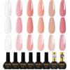 ROSALIND Smalto Semipermanente Unghie Jelly, 8 Pezzi Trasparente Nude Rosa Marrone Smalto con Glitterato Opaco Top Coat, UV/LED Jelly Traslucido Effetto Smalti Semipermanenti Salon Regalo 10ML